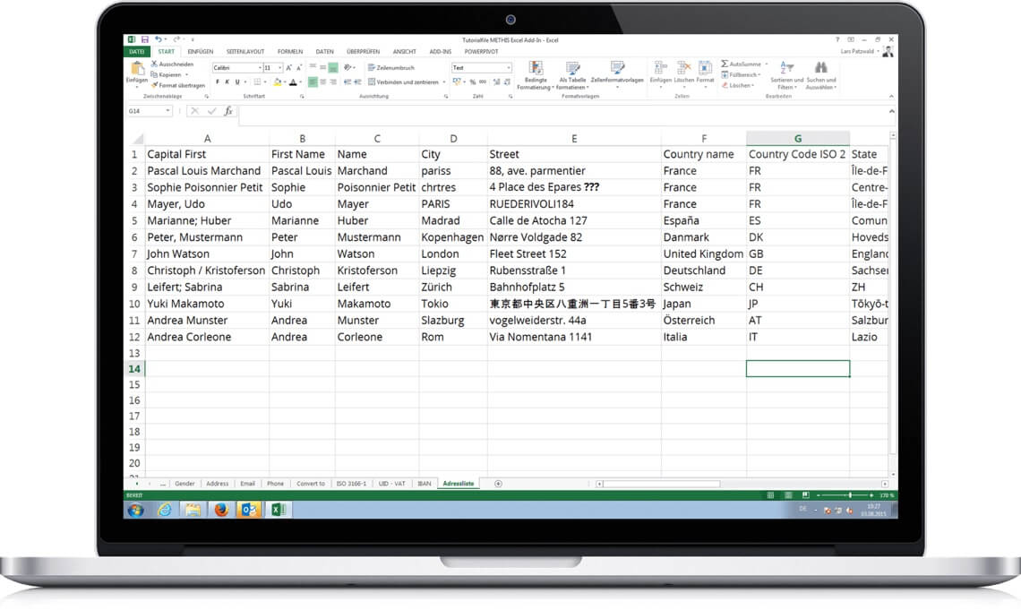Mit /data.mill for Excel überarbeitetes Excel Arbeitsblatt